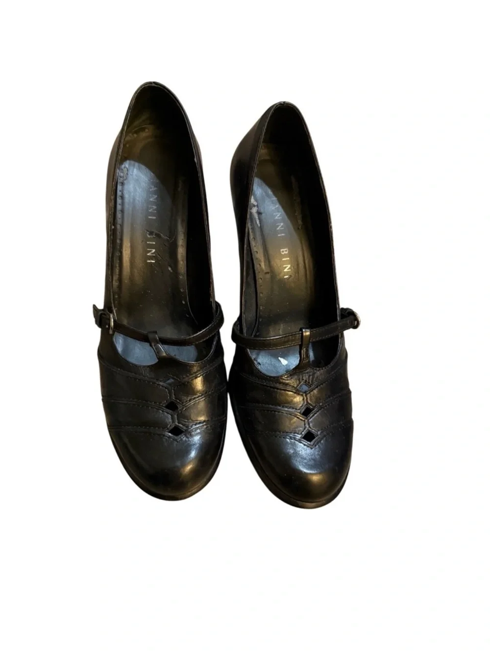 Gianni Bini Black Leather Cutout Mary Jane Pumps Size 9.5